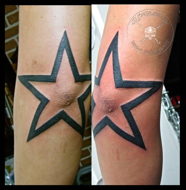 Outline Star Tattoo On Elbow