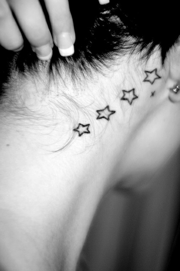 Outline Star Tattoos Behind Ear For Young Girls