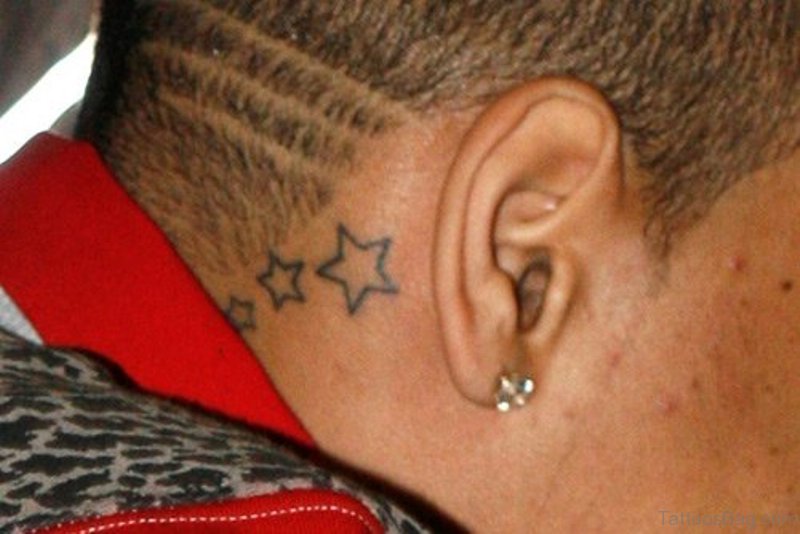 Outline Star Tattoos Behind The Ear For Men