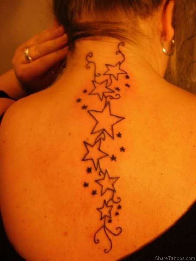 Outline Star Tattoos On Back For Women