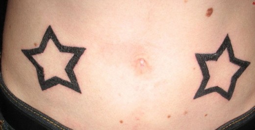 Outline Star Tattoos On Both Hips