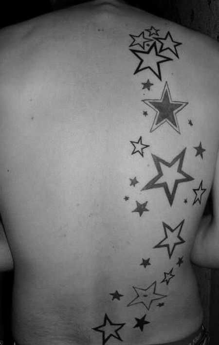 Outline Star Tattoos On Full Back