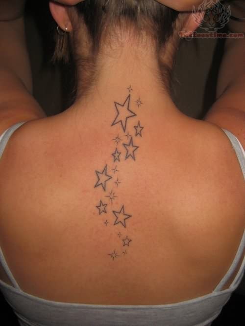 Outline Star Tattoos On Girl Back