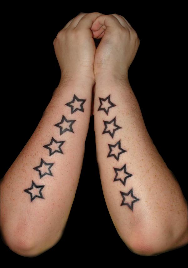 Outline Star Tattoos On Girl Both Forearm
