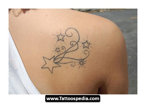 Outline Star Tattoos On Right Back Shoulder