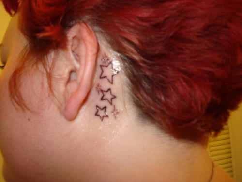 Outline Three Star Tattoos Behind Ear