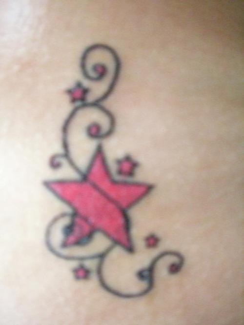 Pink Star Tattoos Ideas For Hip