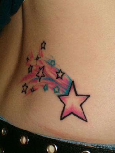 Pink Star Tattoos On Lower Back