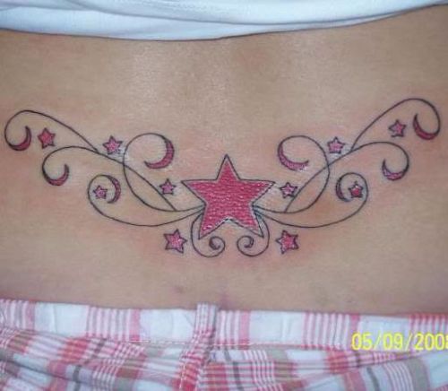 Pink Star Tattoos on Lower Back