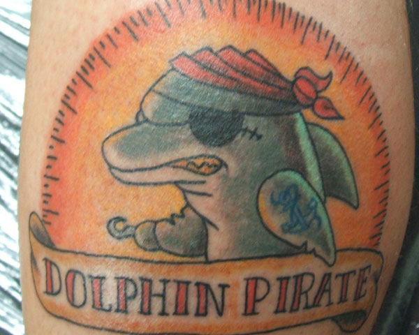 Pirate Dolphin With Banner Tattoo Design For Half Sleeve