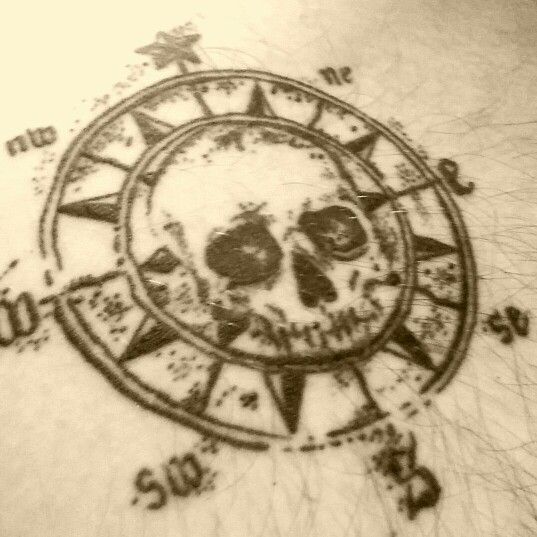 Pirate Skull Compass Tattoo Design