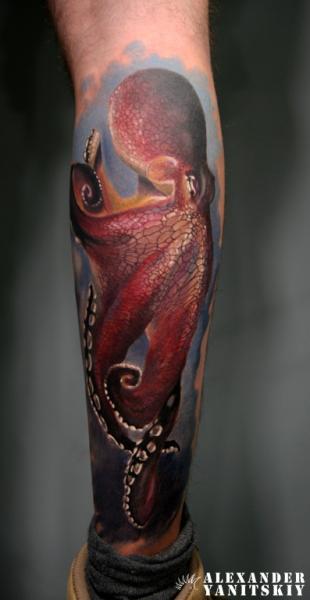 Realistic Octopus Tattoo Design For Leg Calf