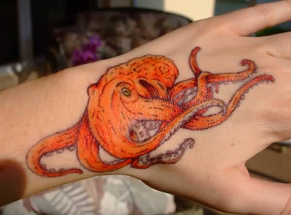 Realistic Octopus Tattoo On Left Hand
