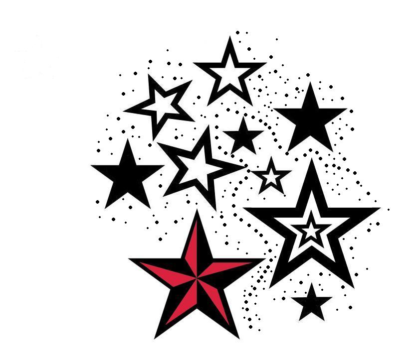 Red Nautical Star And Stars Tattoos Design