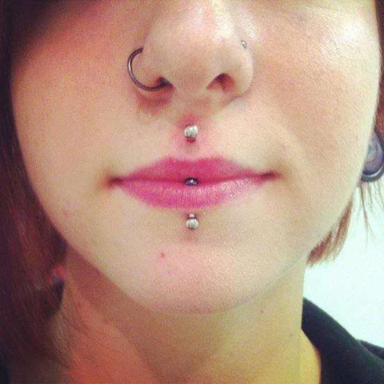 Right Nostril, Labret And Cute Medusa Piercing