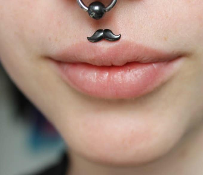 Septum And Medusa Piercing With Mustache Stud