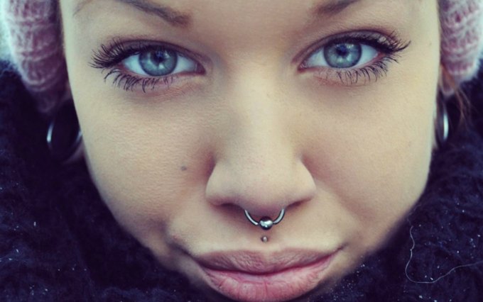 Septum And Medusa Piercing With Silver Stud