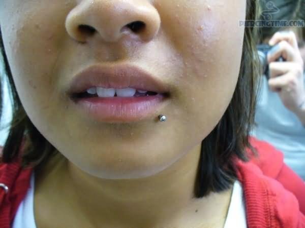 Side Labret Piercing With Silver Stud For Girls