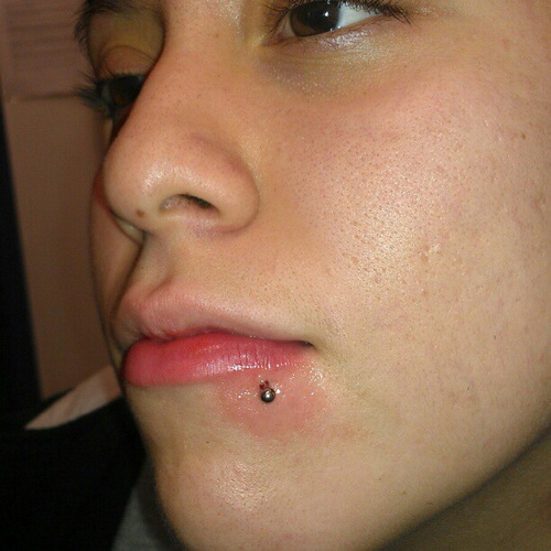 Side Labret Piercing With Silver Stud