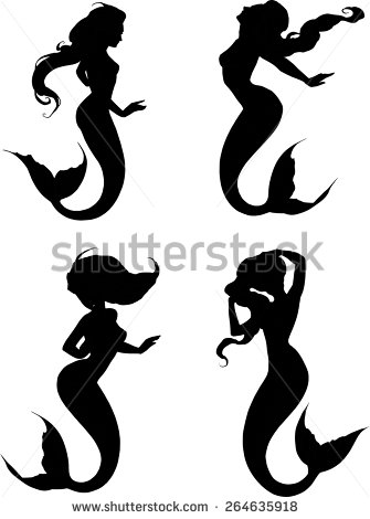 Silhouette Four Mermaid Tattoo Design