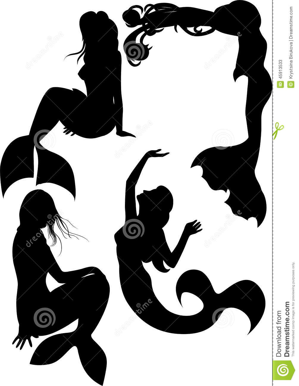 Silhouette Four Swimming Mermaid Tattoo Design