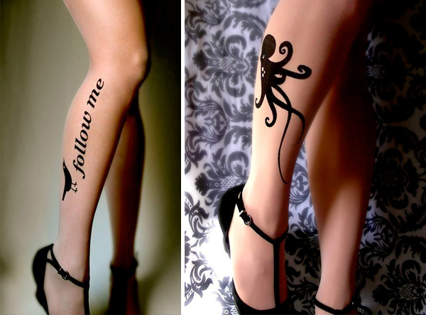 Silhouette Octopus Tattoo On Girl Right Leg Calf