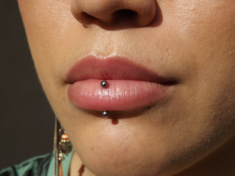Silver Barbell Labret Piercing Ideas For Girls