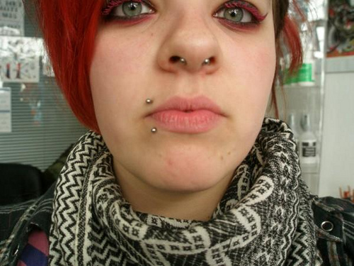 Silver Barbell Septum And Madonna Piercing With Silver Studs