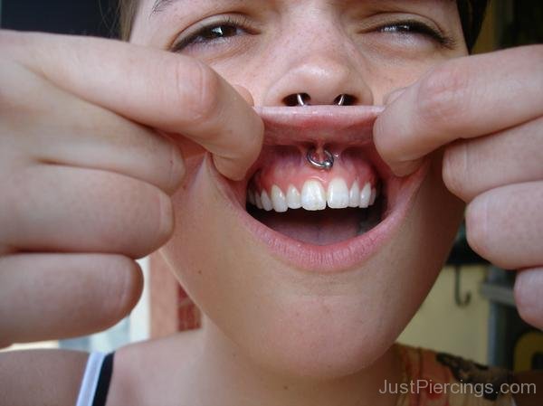 Silver Bead Ring Septum And Smiley Piercing