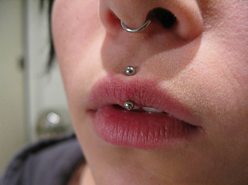 Silver Hoop Ring Septum And Medusa Piercing With Silver Barbell