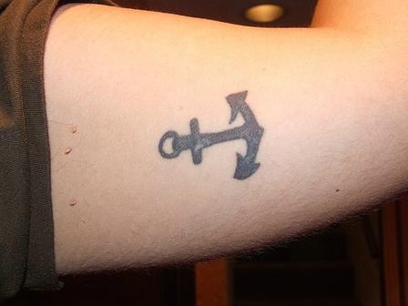 Simple Black Anchor Tattoo On Right Half Sleeve
