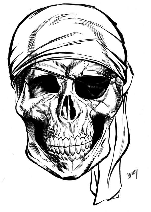 Simple Black Ink Pirate Skull Tattoo Design