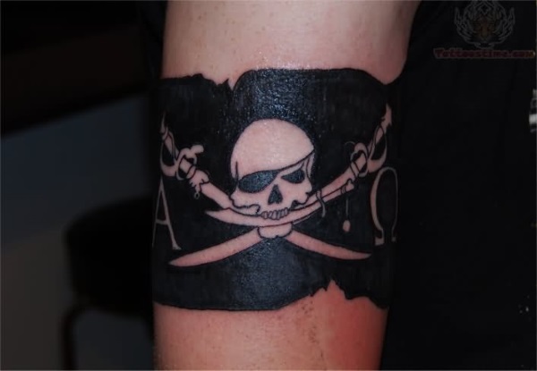 Simple Black Pirate Flag Tattoo Design For Sleeve By HotWheeler