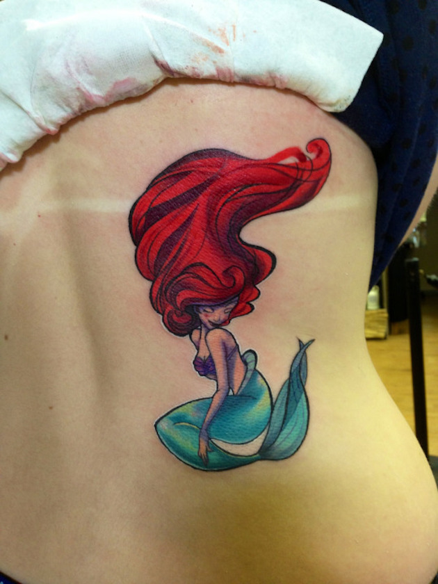 Simple Colorful Mermaid Tattoo On Lower Back