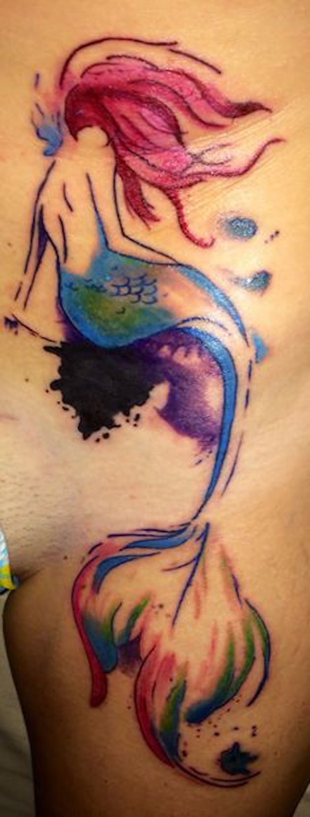 Simple Colorful Mermaid Tattoo On Right Back Shoulder