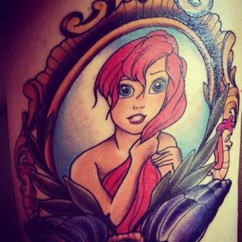 Simple Colorful Mermaid in Frame Tattoo Design For Thigh