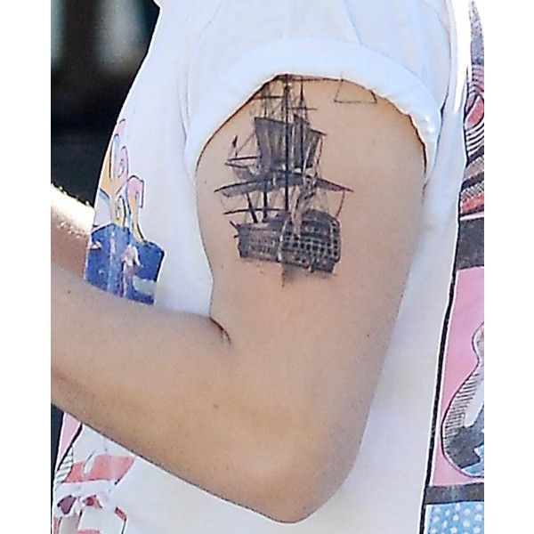 Simple Pirate Ship Tattoo On Left Half Sleeve