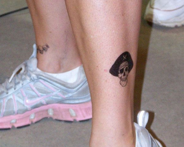 Simple Pirate Skull Tattoo On Left Leg