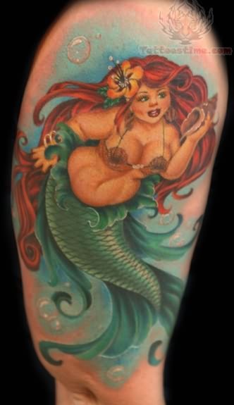 Simple Realistic Mermaid Tattoo On Right Half Sleeve