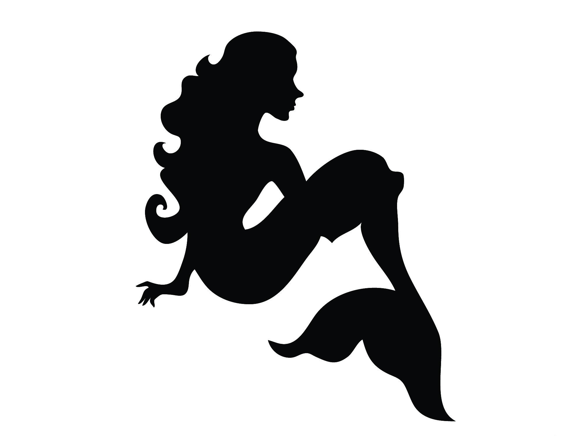 Simple Silhouette Mermaid Tattoo Stencil