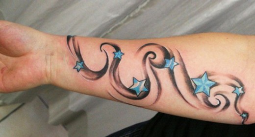 Small Blue Star Tattoos On Forearm