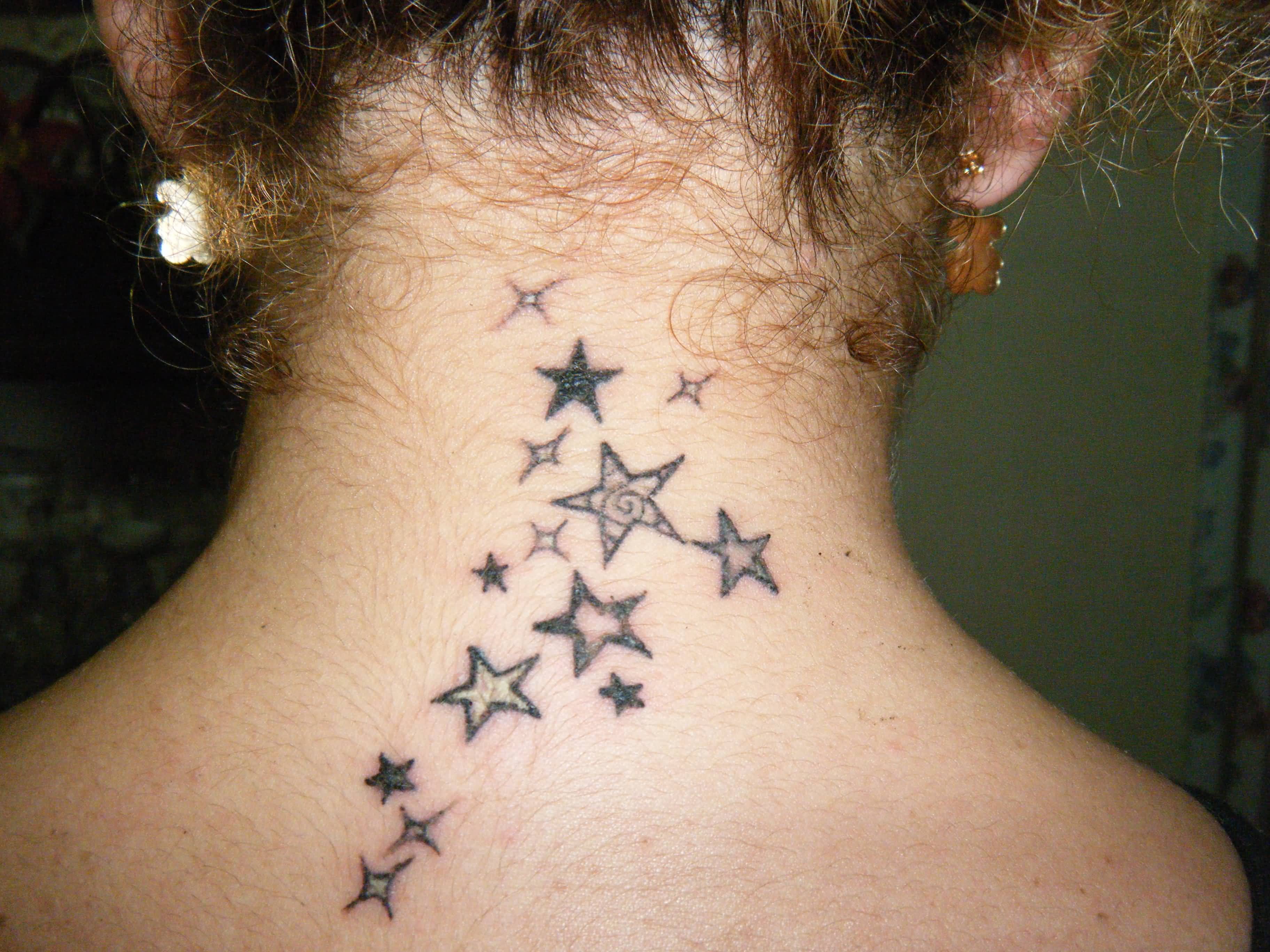 Small Star Tattoos On Girl Nape
