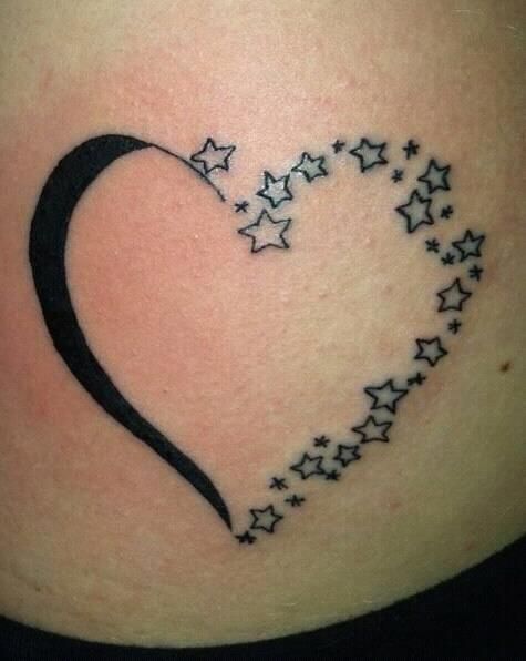 Small Stars Heart  Tattoo On Side Rib