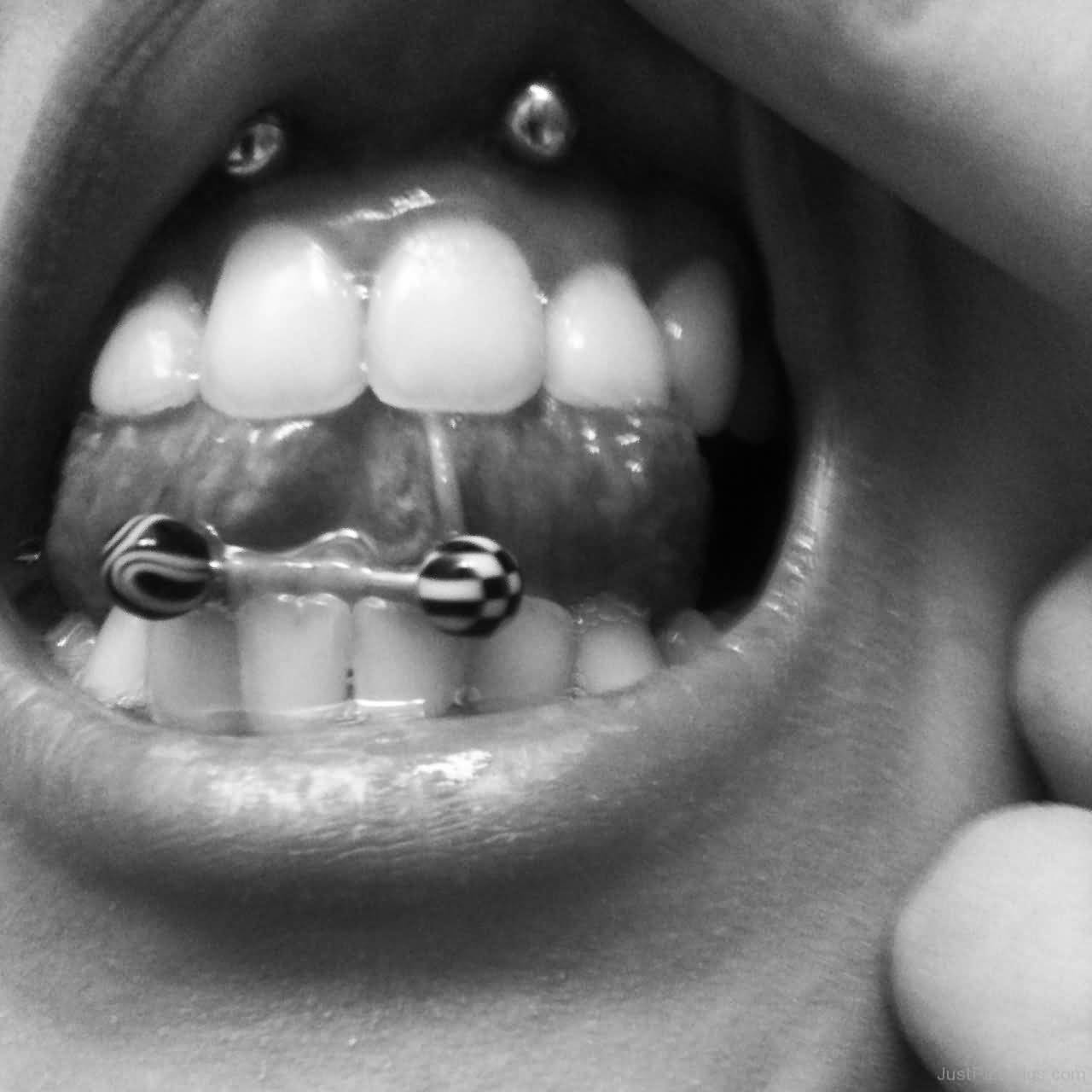Smiley Piercing And Webbing Piercing With Barbell