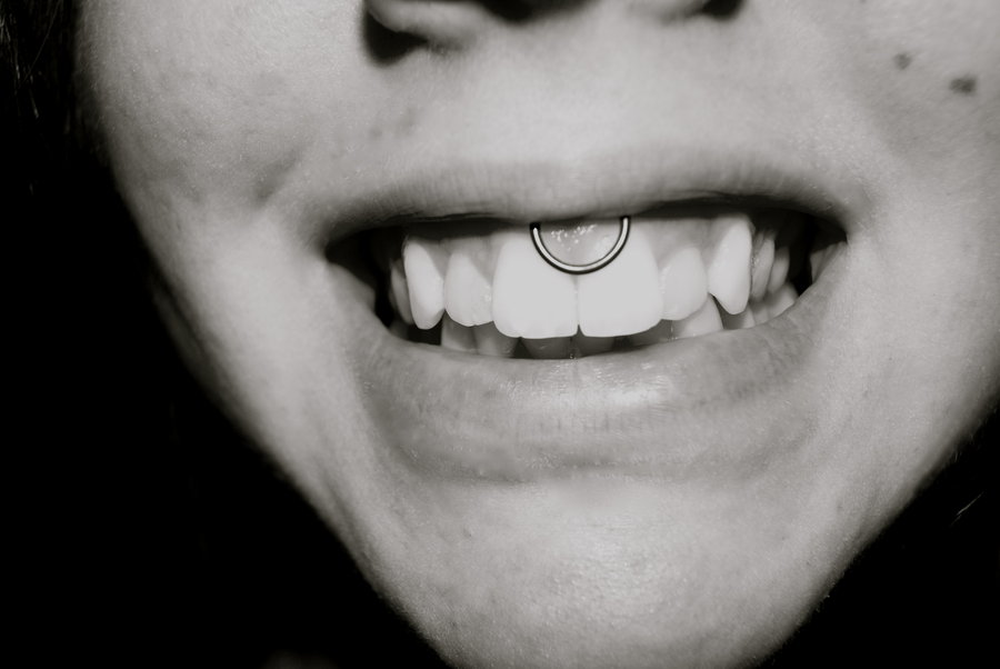 Smiling Girl With Silver Hoop Ring Smiley Piercing