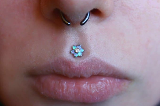 Spike Ring Septum And Medusa Piercing With Flower Stud