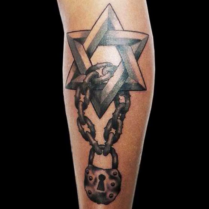 Star Tattoo And Lock Chain tattoo