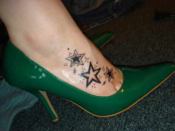Star Tattoos On Girl Right Foot
