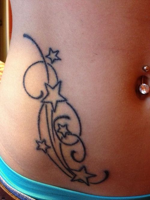 Star Tattoos On Girl Right Hip