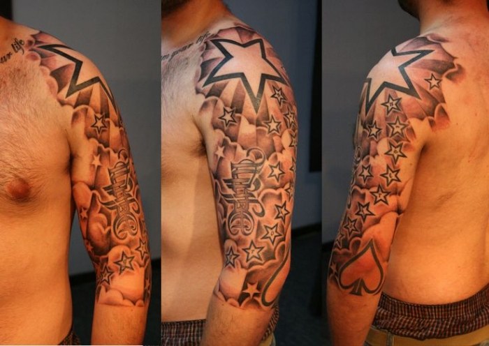 Star Tattoos On Man Left Sleeve